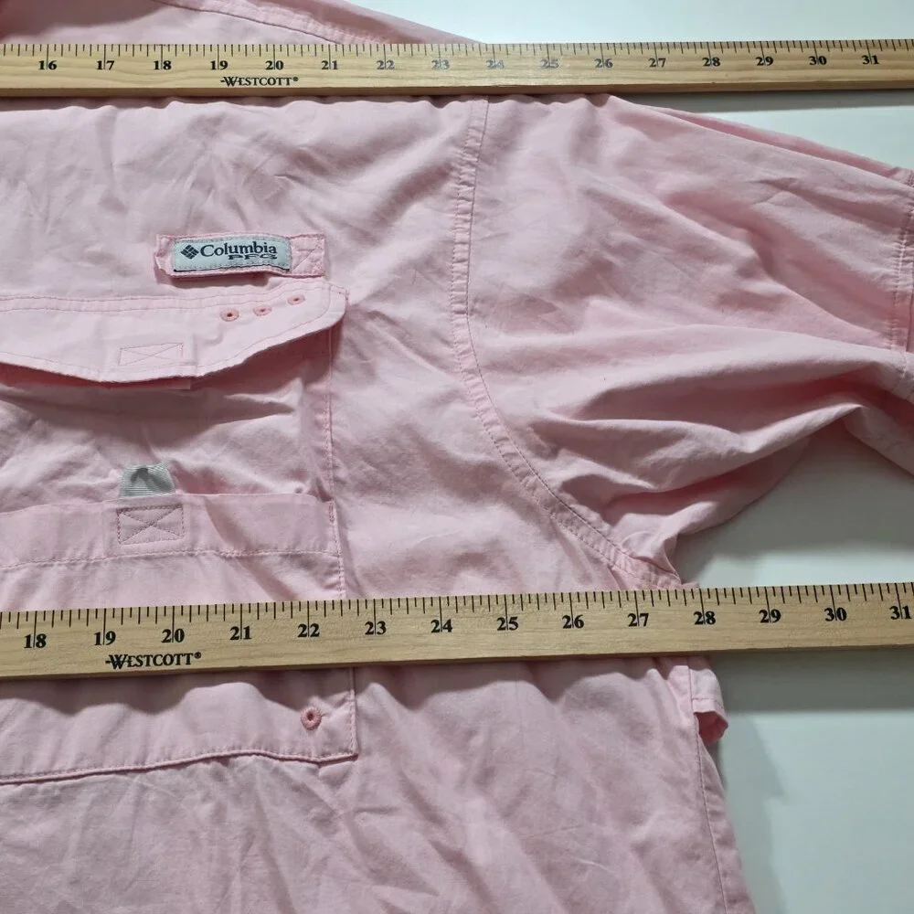 Columbia PFG Fishing Shirt Men XXL Pink Long Sleeve Bonehead Mesh Pockets FM7120